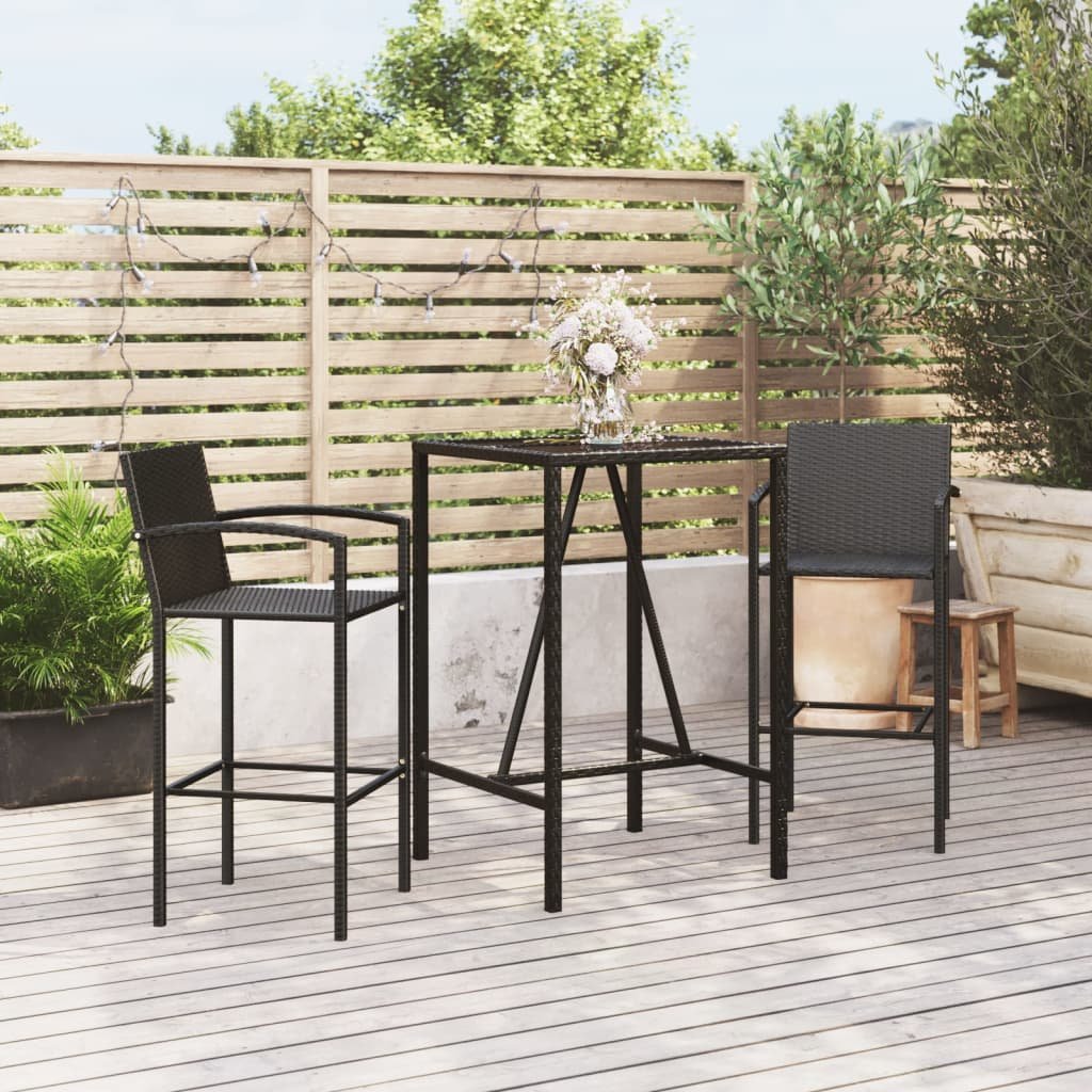 Garden Bar Set | Black | PE rattan, powder-coated steel, tempered glass