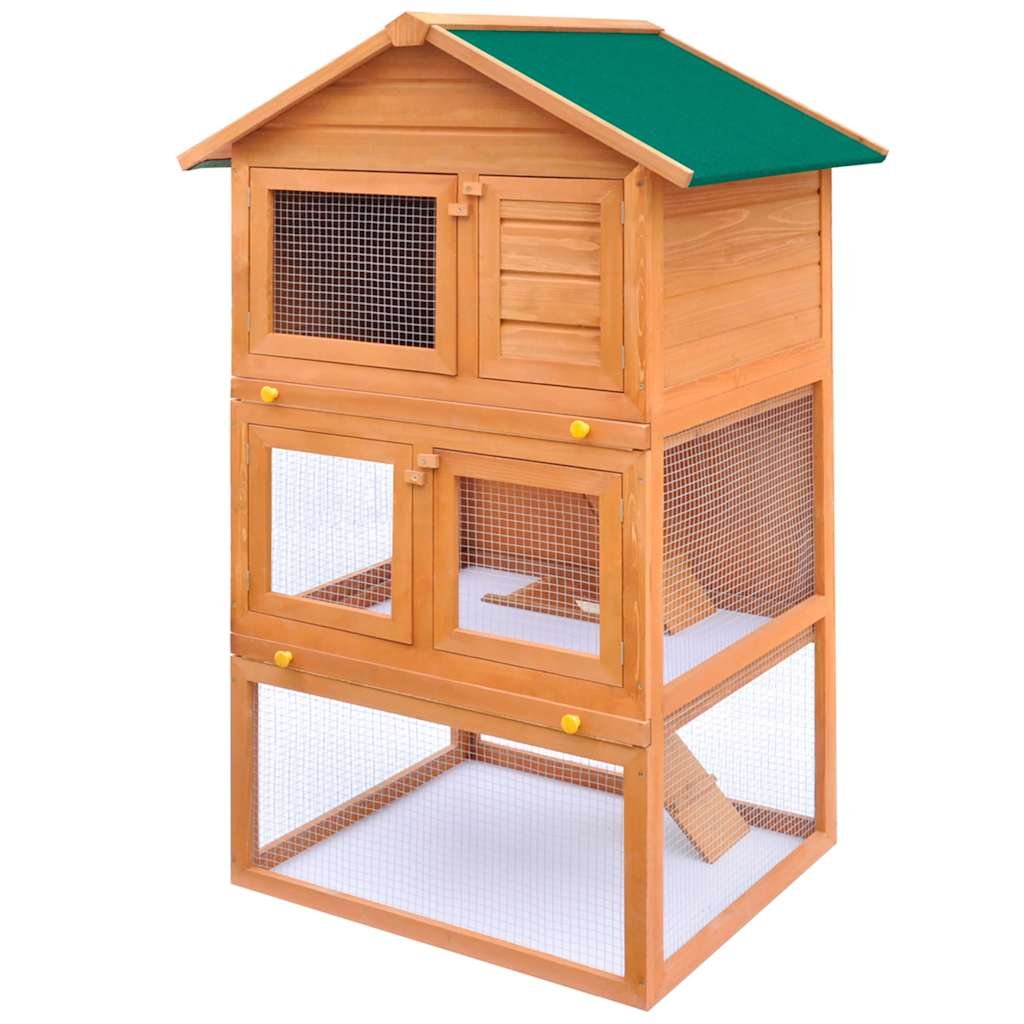 Rabbit Hutch Brown Pine Wood Large Durable Rabbit Hutch