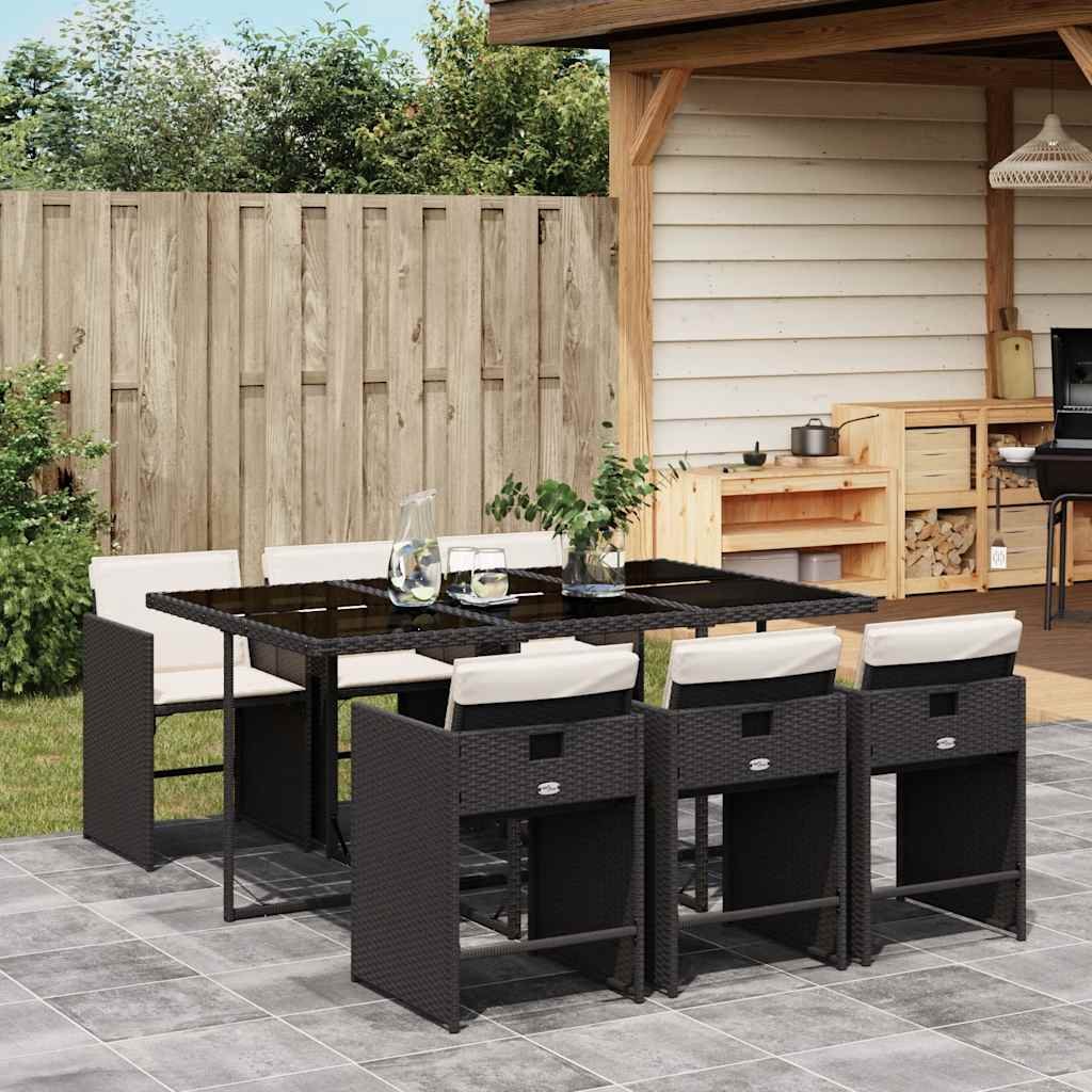 Garden Dining Set | Black | PE rattan | 7 Piece Set | Foldable