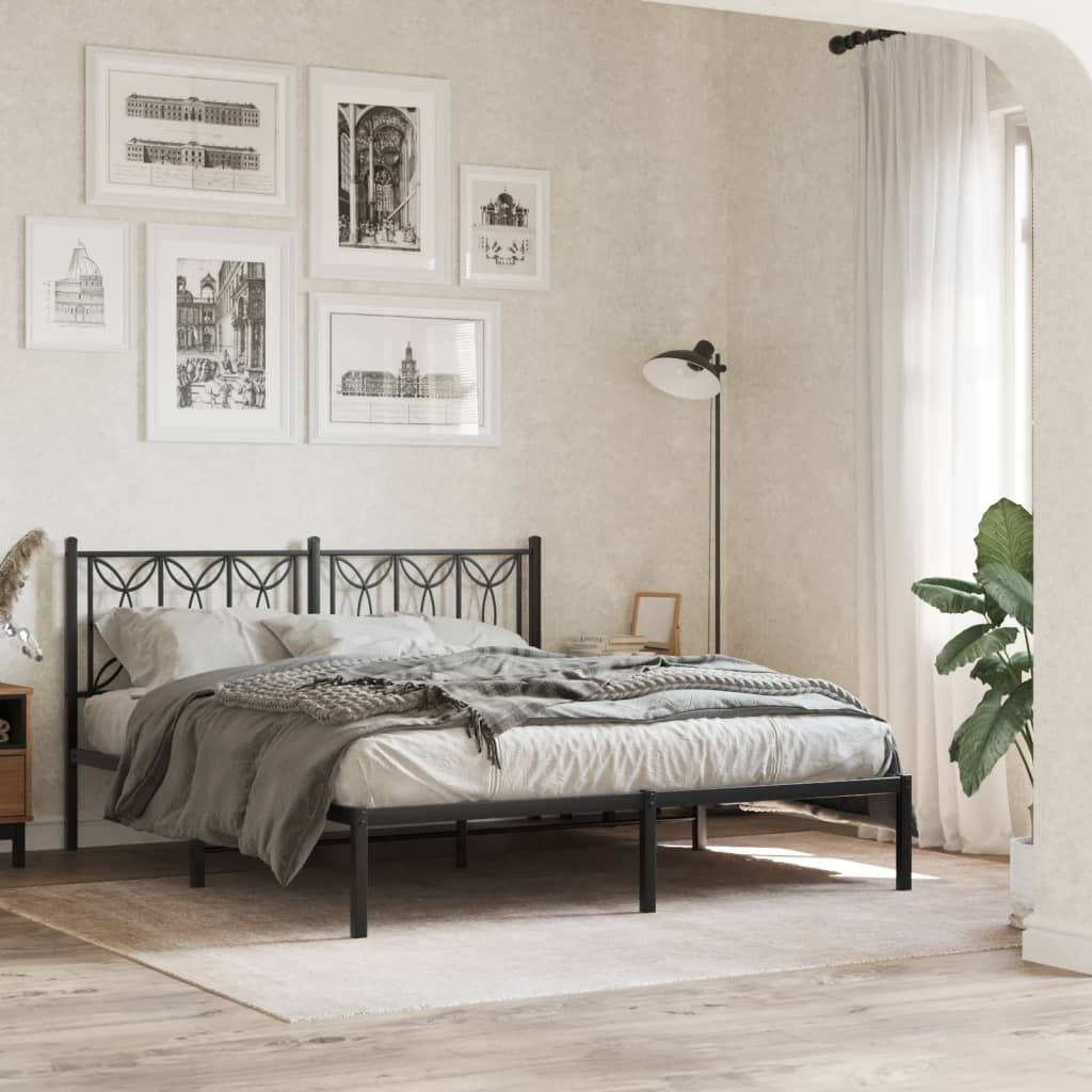 vidaXL Bed Frame Black Steel King Size Bed Frame Rectangular Modern
