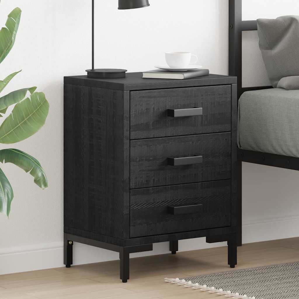 vidaXL Bedside Cabinet Black Solid pine wood, Metal Small
