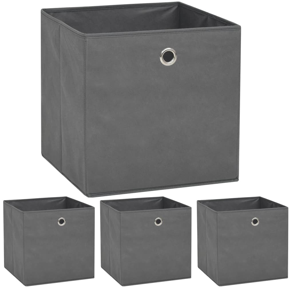 Storage Box Set of 4 Grey Non-woven Fabric (Polyethylene: 100%)