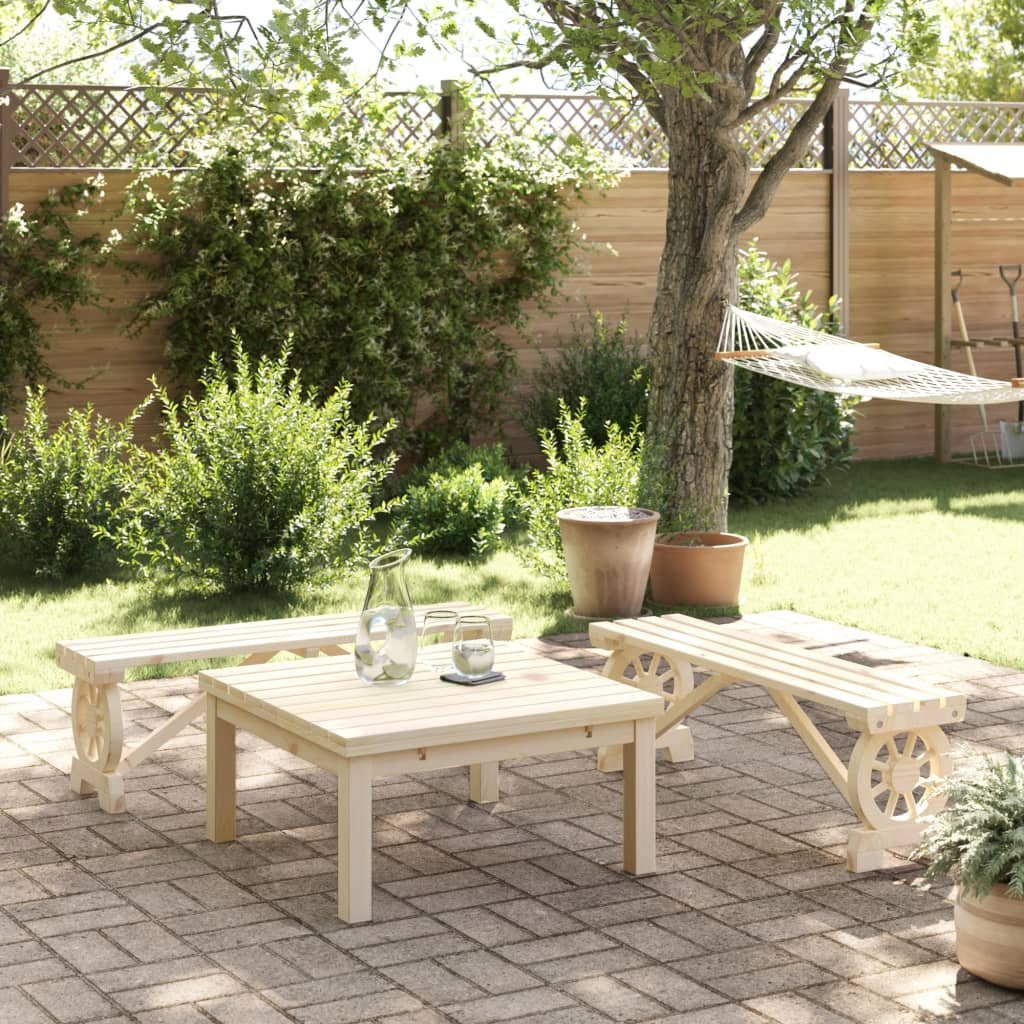 Garden Bench Set of 2 Brown Solid Fir Wood Standard Seats 2