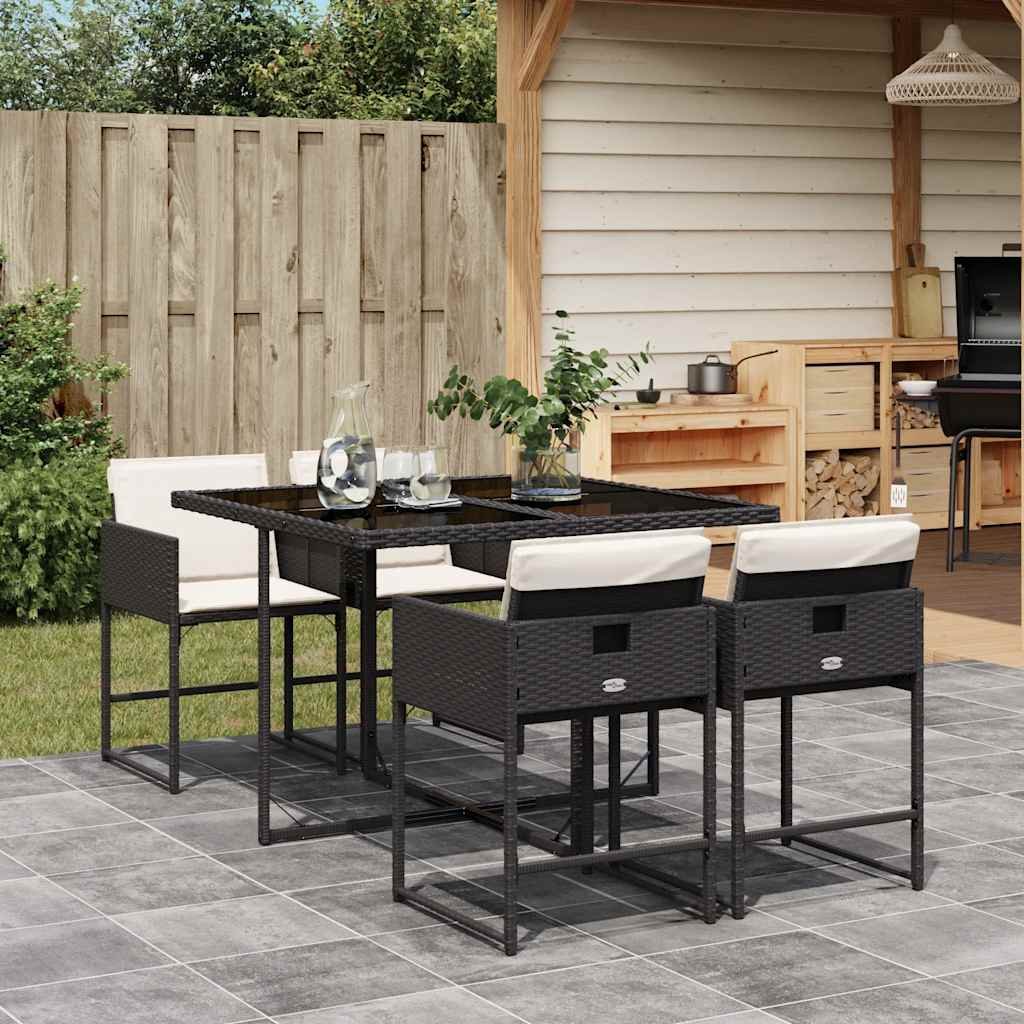 Garden Dining Set | Black | PE rattan | 4-seater | Foldable