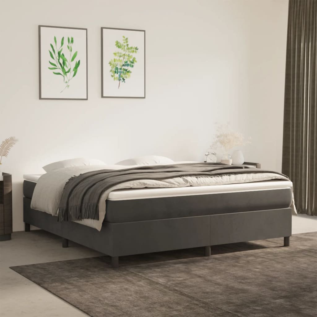 Box Spring Bed Frame Dark Grey King Velvet (US Only)
