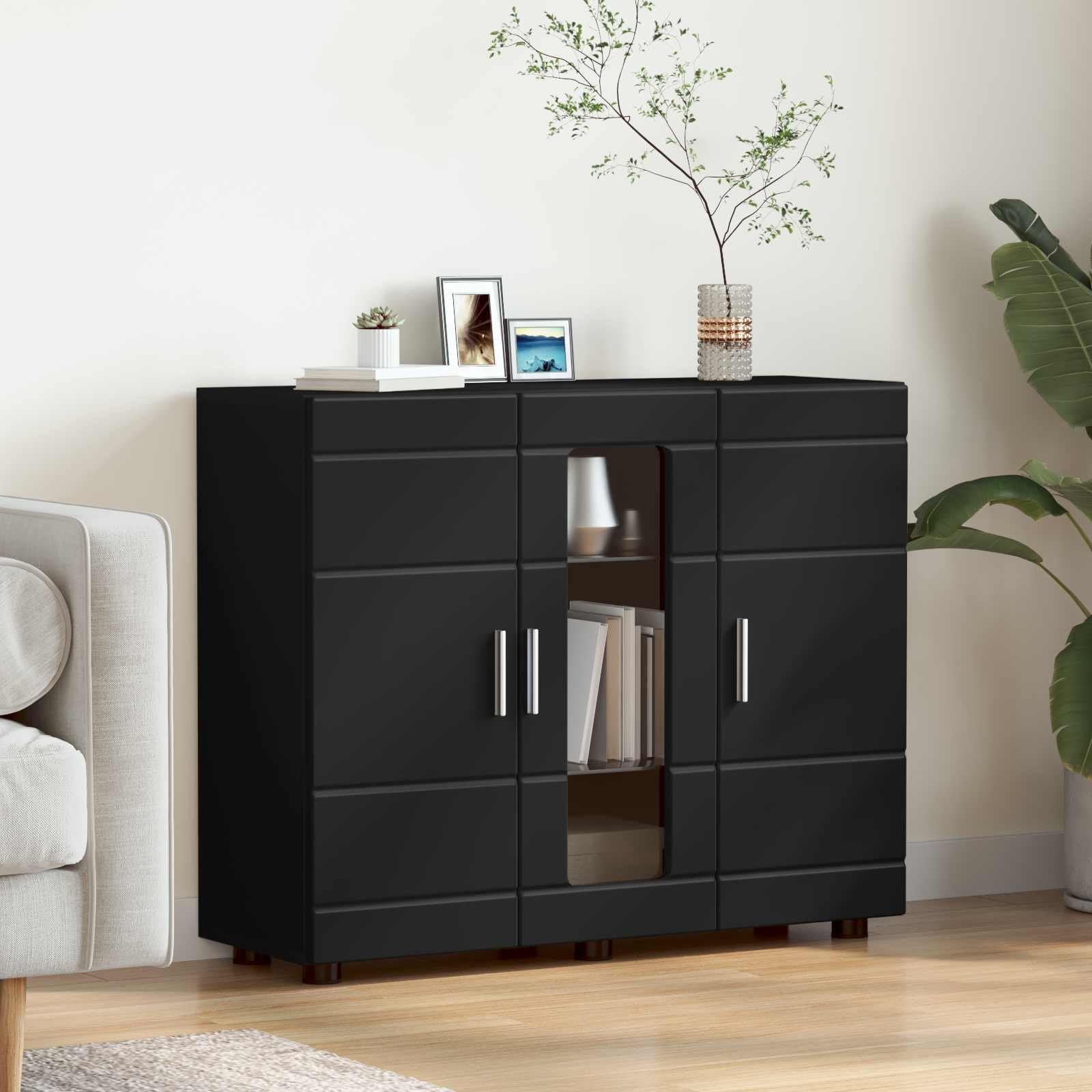 Wooden Cabinet Black Engineered Wood