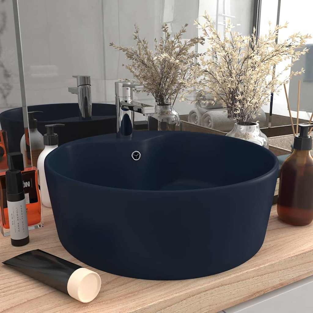 Luxury Wash Basin with Overflow Matt Dark Blue 36x13 cm Ceramic