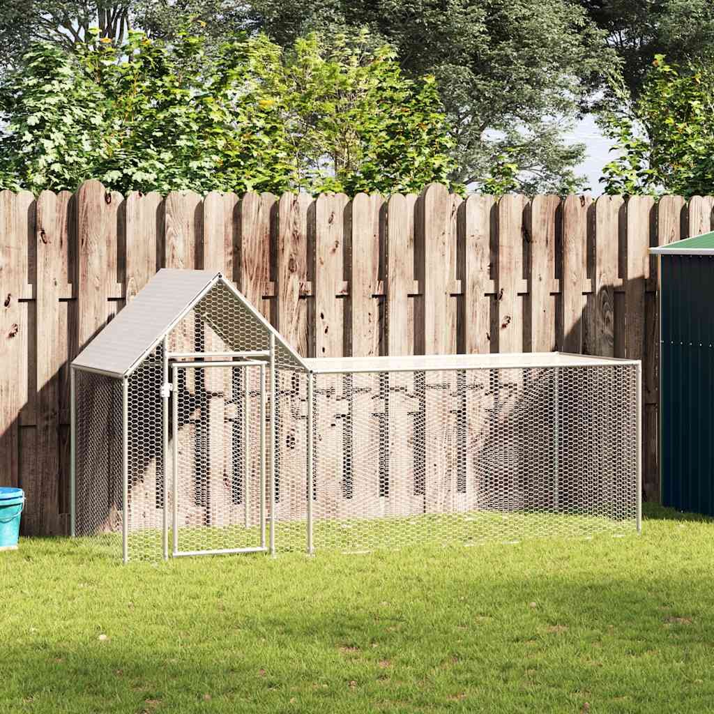 Chicken Coop Silver Galvanized Steel 9.8ft x 3.3ft x 4.9ft