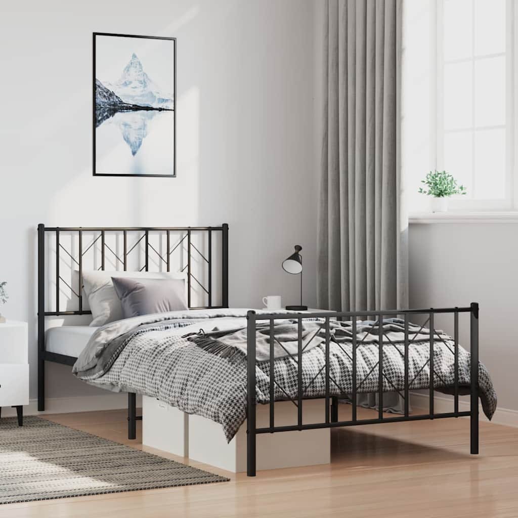 Metal Bed Frame without Mattress with Footboard Black 100x200cm