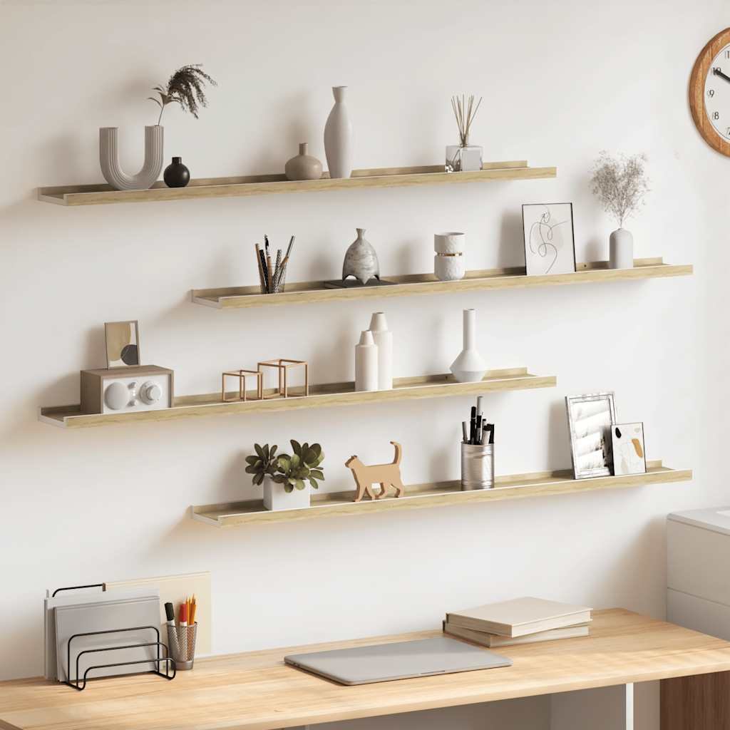 vidaXL Wall Shelf Set of 4 White and Sonoma Oak MDF Medium