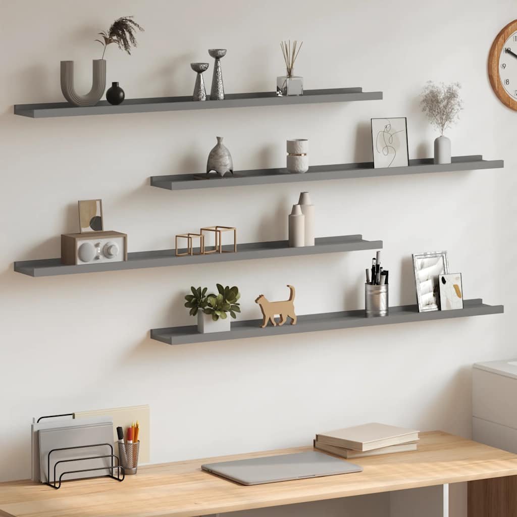 vidaXL Wall Shelf Set of 4 Grey MDF Wall Shelf Rectangular Modern