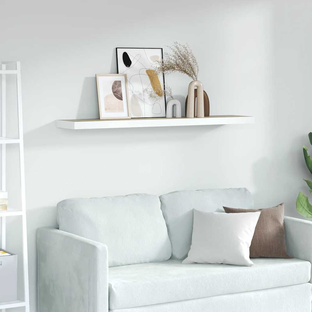 Floating Wall Shelf Oak and White 120x23.5x3.8 cm MDF