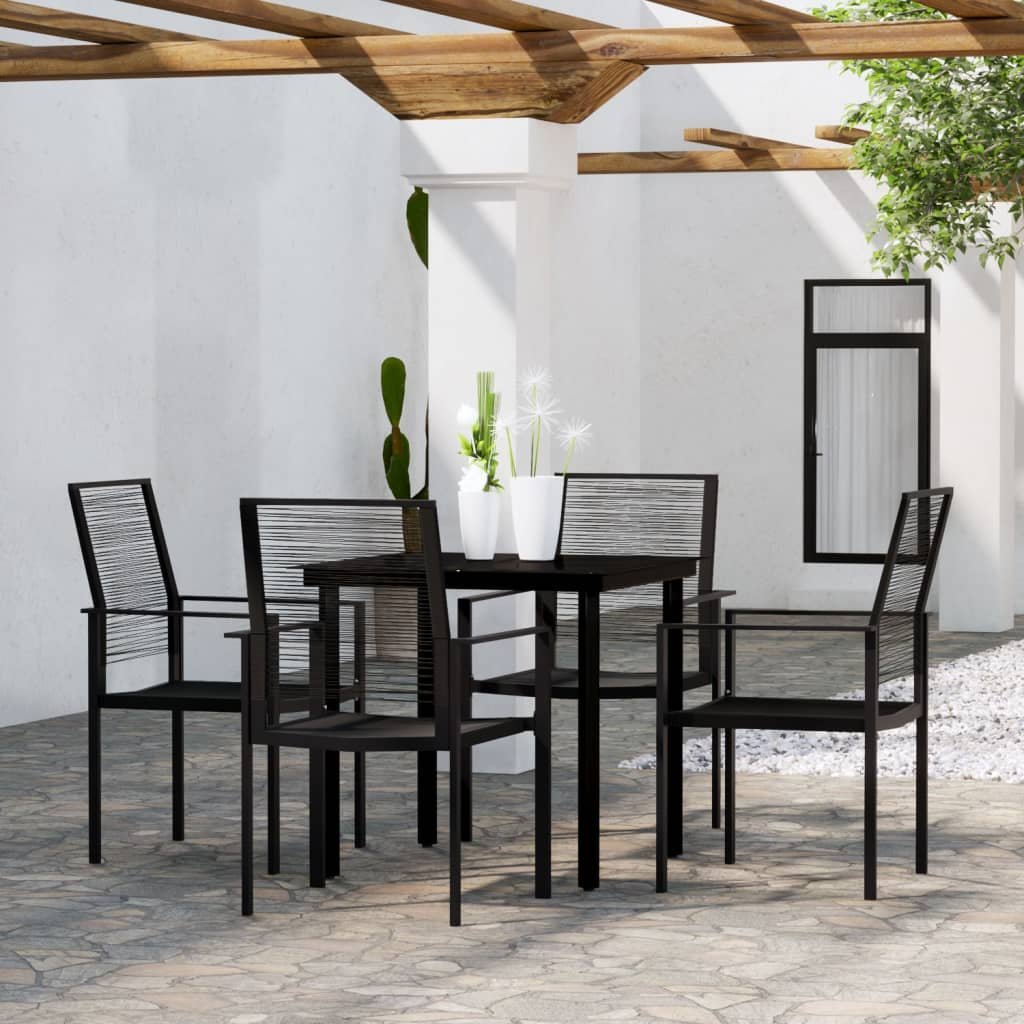 Dining Set | Black | Powder-Coated Steel, PVC hollow rattan, Glass