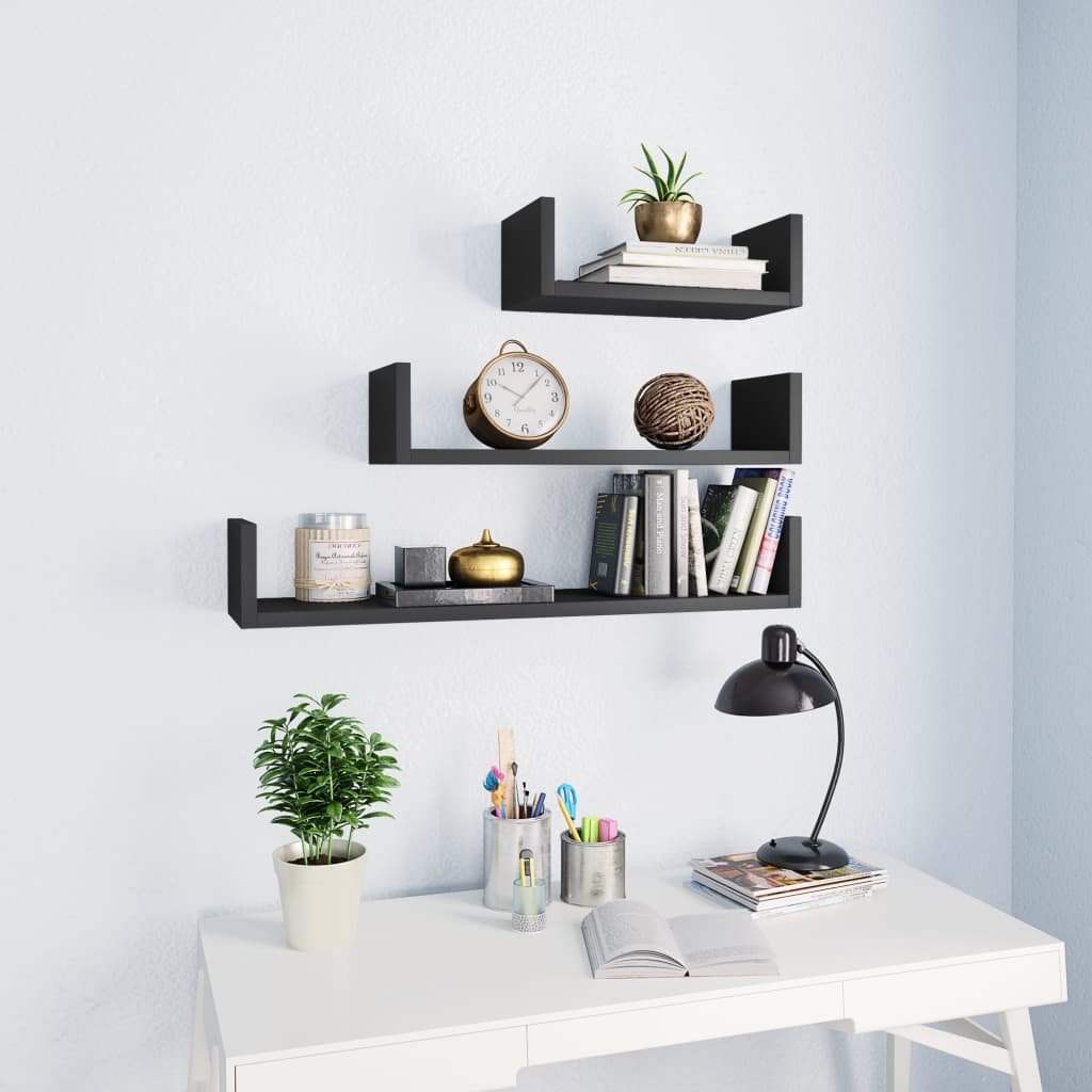 vidaXL Shelf Set of 3 Gray Engineered wood Various sizes up to 23.6 in