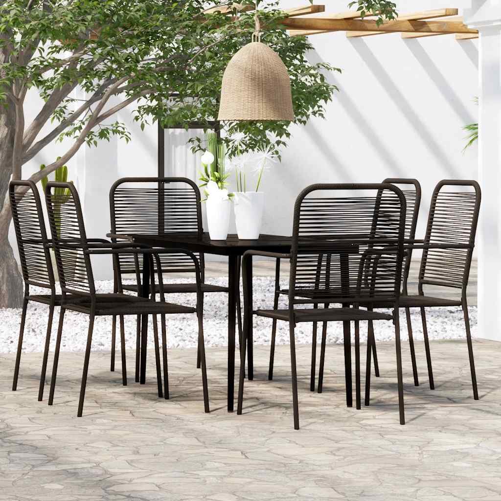 Dining Set | Black | Powder-coated steel, cotton rope, tempered glass