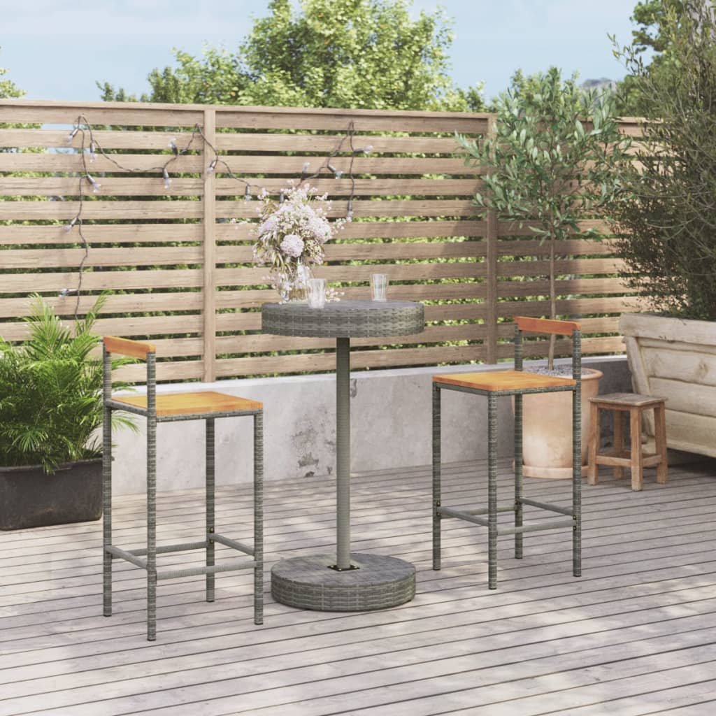 3 Piece Patio Bar Set Gray Poly Rattan&Solid Wood Acacia