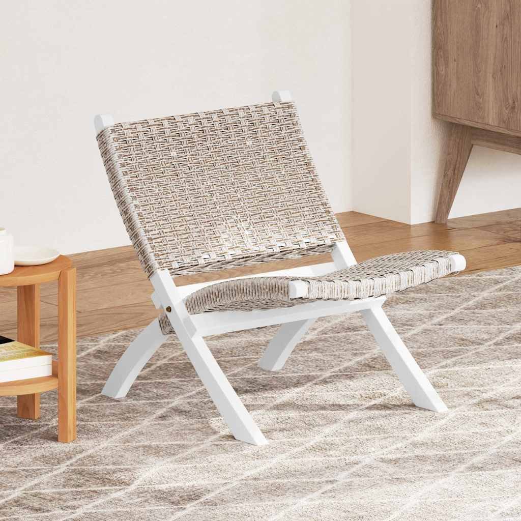 Relaxing Chair White Natural Kubu Rattan and Solid Mahogany Wood