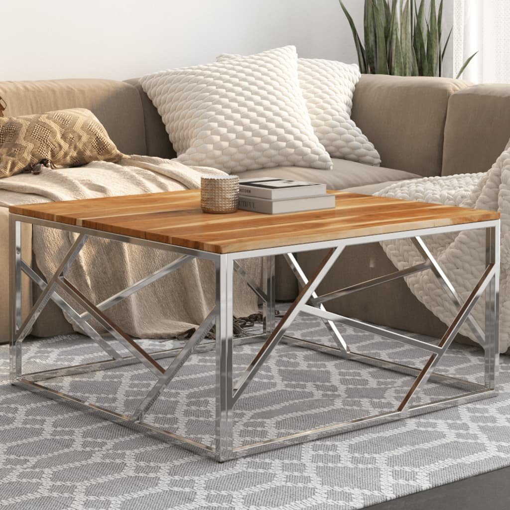 Coffee Table Silver Stainless steel, solid acacia wood Medium