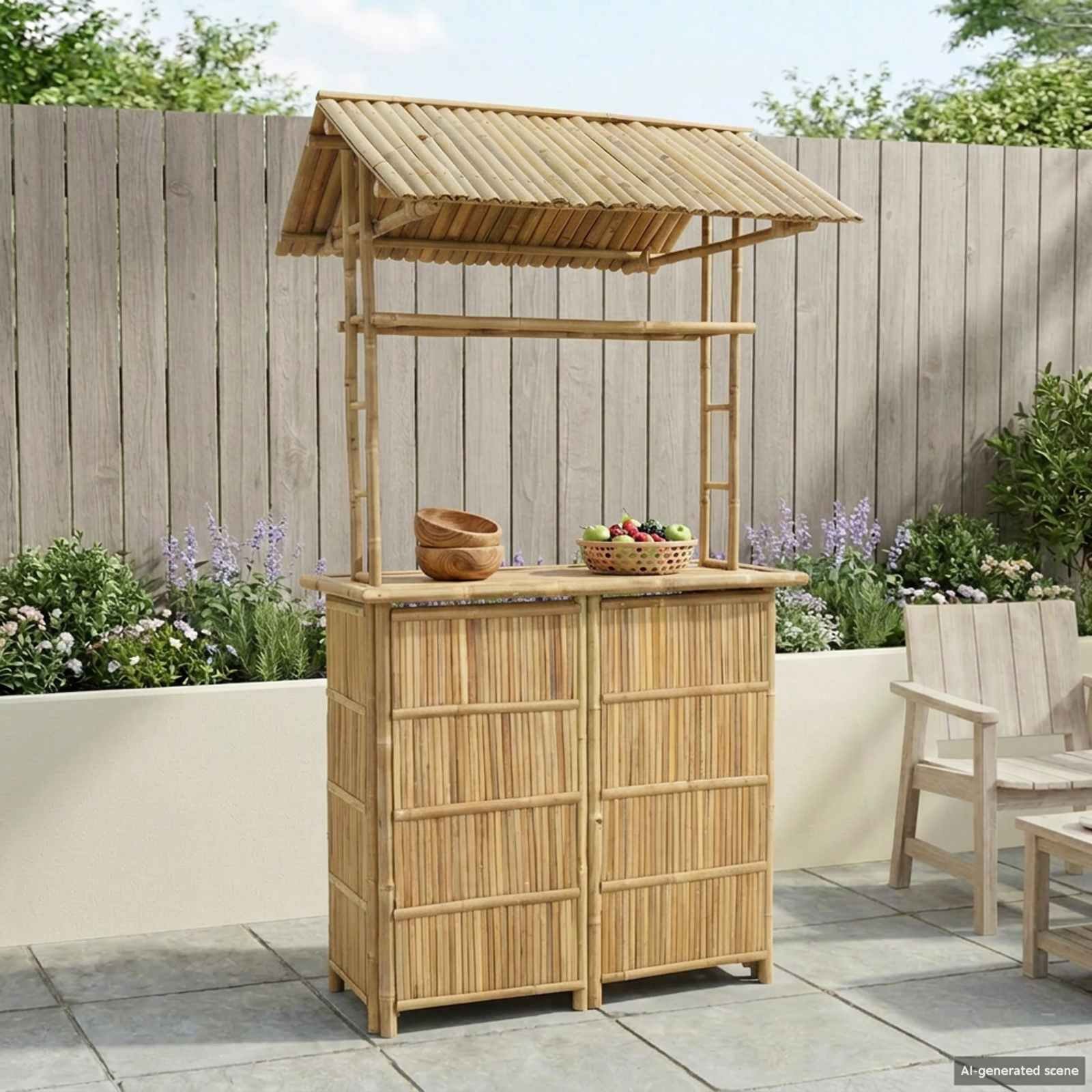 Outdoor Bar Table Natural 115 x 95 x 214 cm Bamboo
