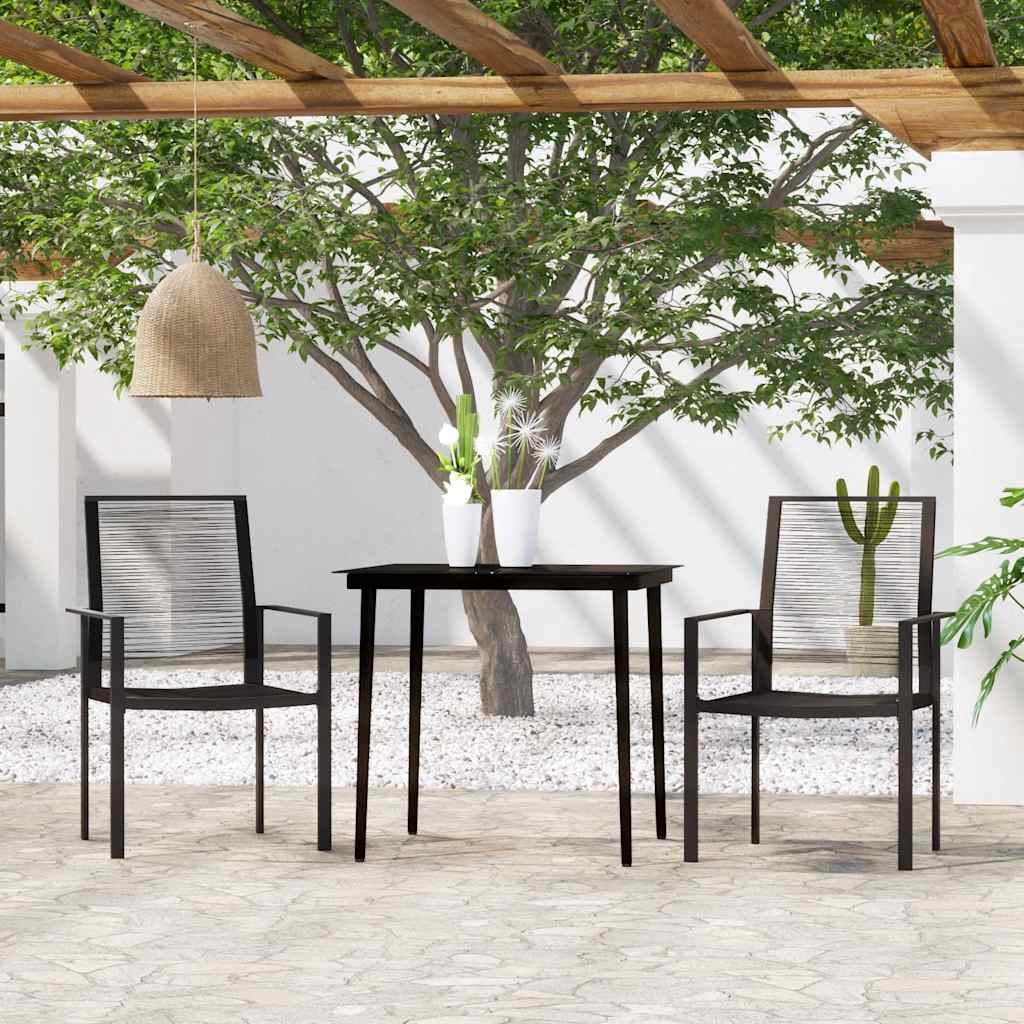 Dining Set | Black | Powder-Coated Steel, Glass, PVC Hollow Rattan