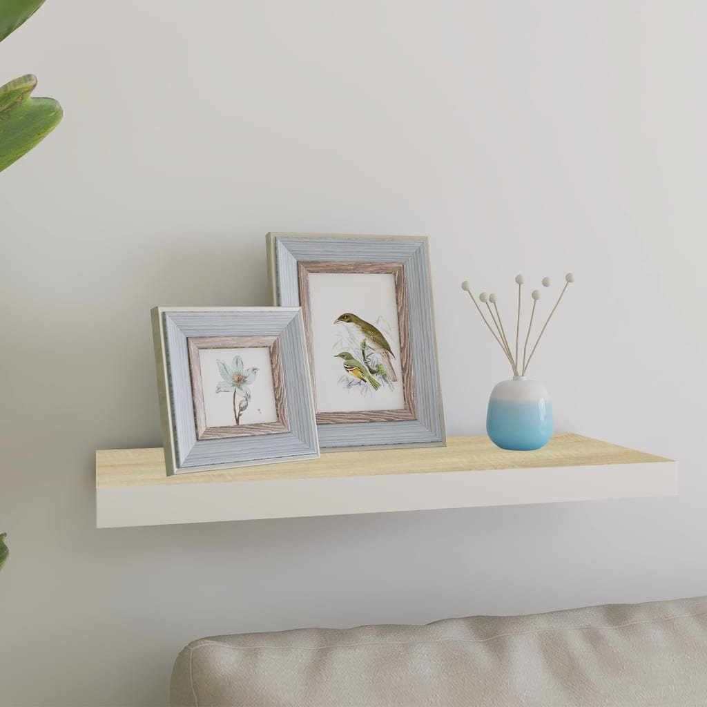 Wall Shelf Oak and White Honeycomb MDF 23.6x9.3x1.5 in