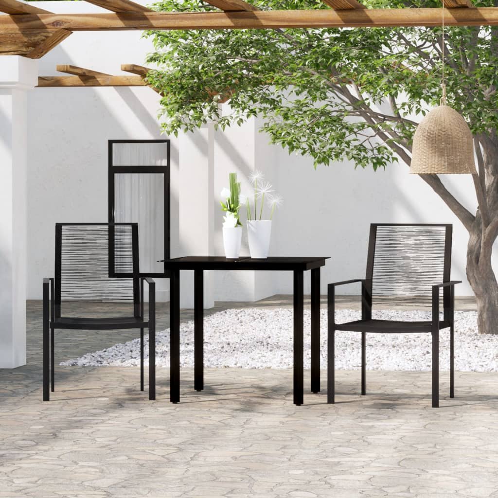 Dining Set | Black | Powder-coated steel, PVC hollow rattan, glass