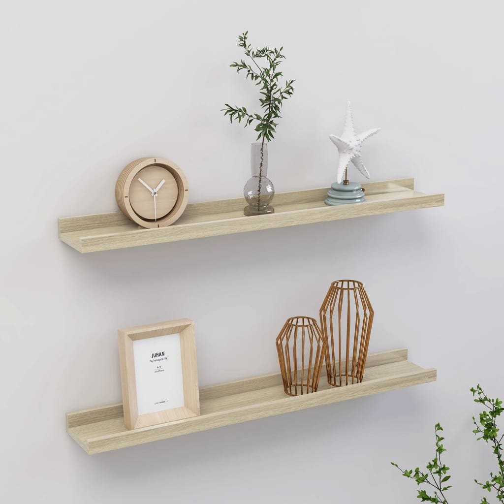 Wall Shelf Set of 2 Sonoma Oak MDF Wall Mounting Wall Shelf