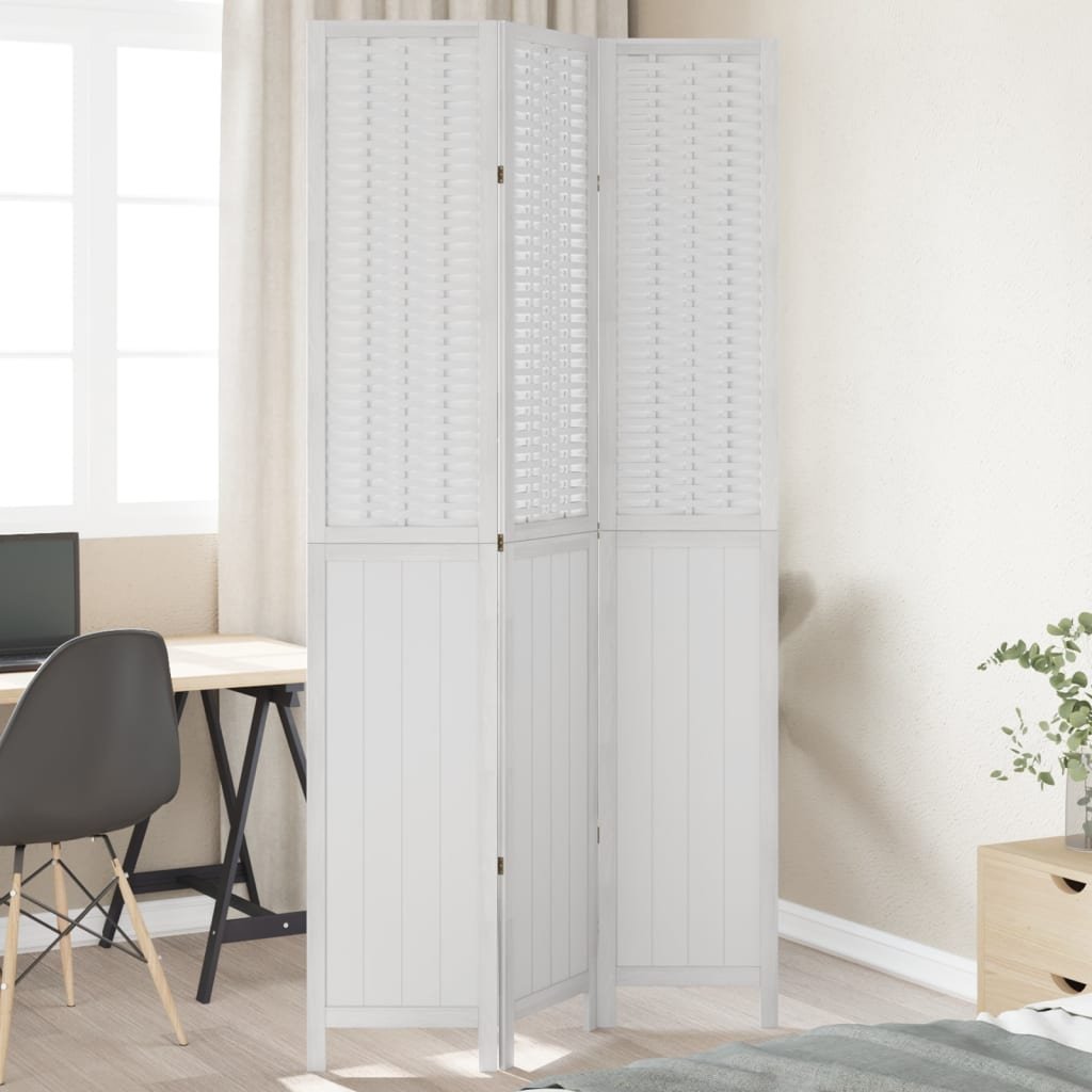 Room Divider 3 Panels White Solid Wood Paulownia