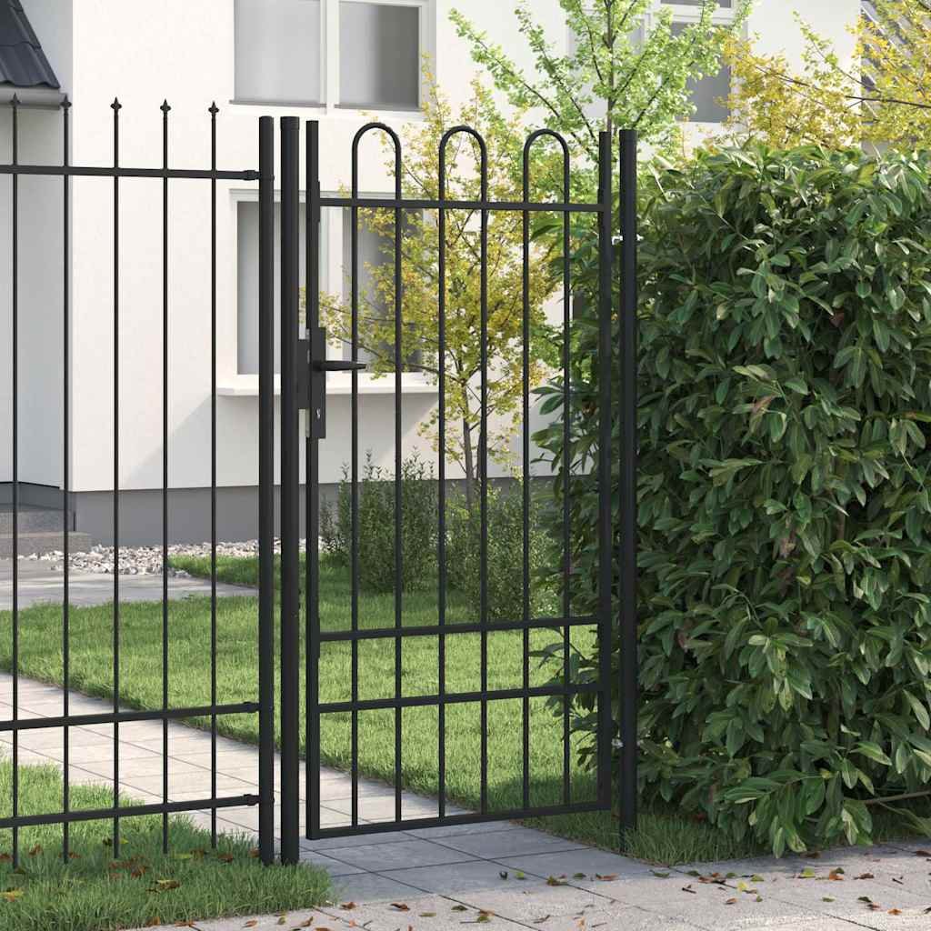 Fence Gate BOXTEL Single Door with Arched Top Steel 3.3x5.7'Black