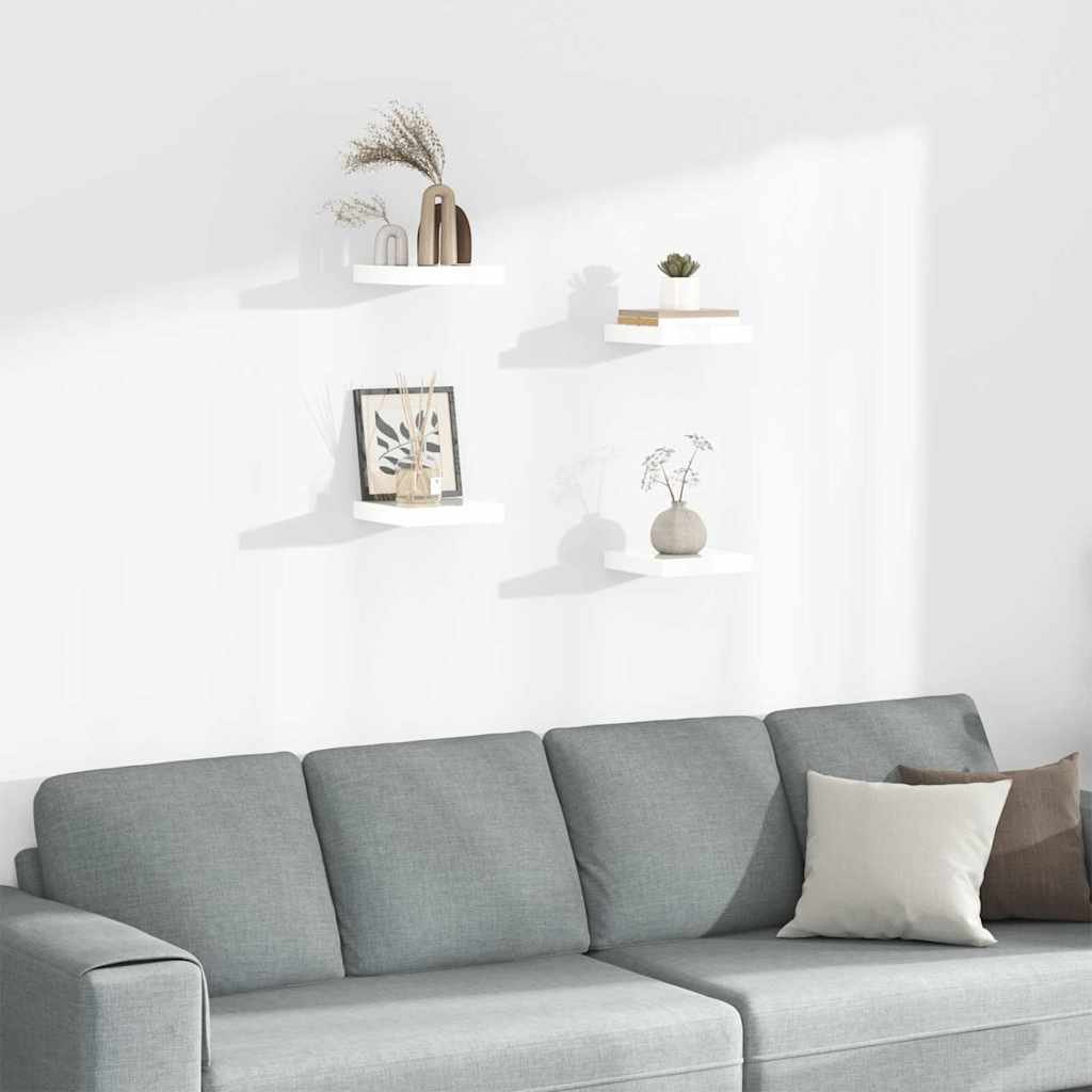 Floating Wall Shelves 4 pcs High Gloss White 9.1"x9.3"x1.5" MDF