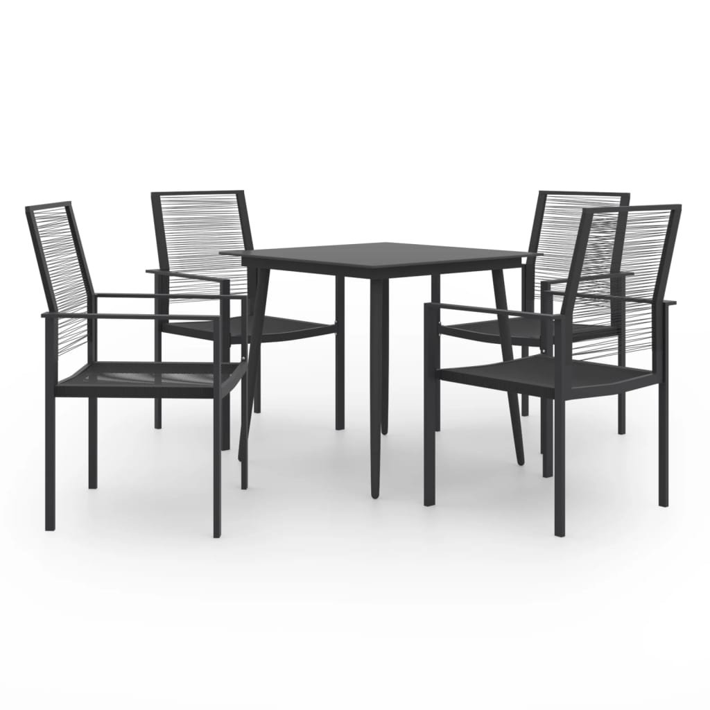 Dining Set | Black | Glass, Powder-Coated Steel, PVC Hollow Rattan