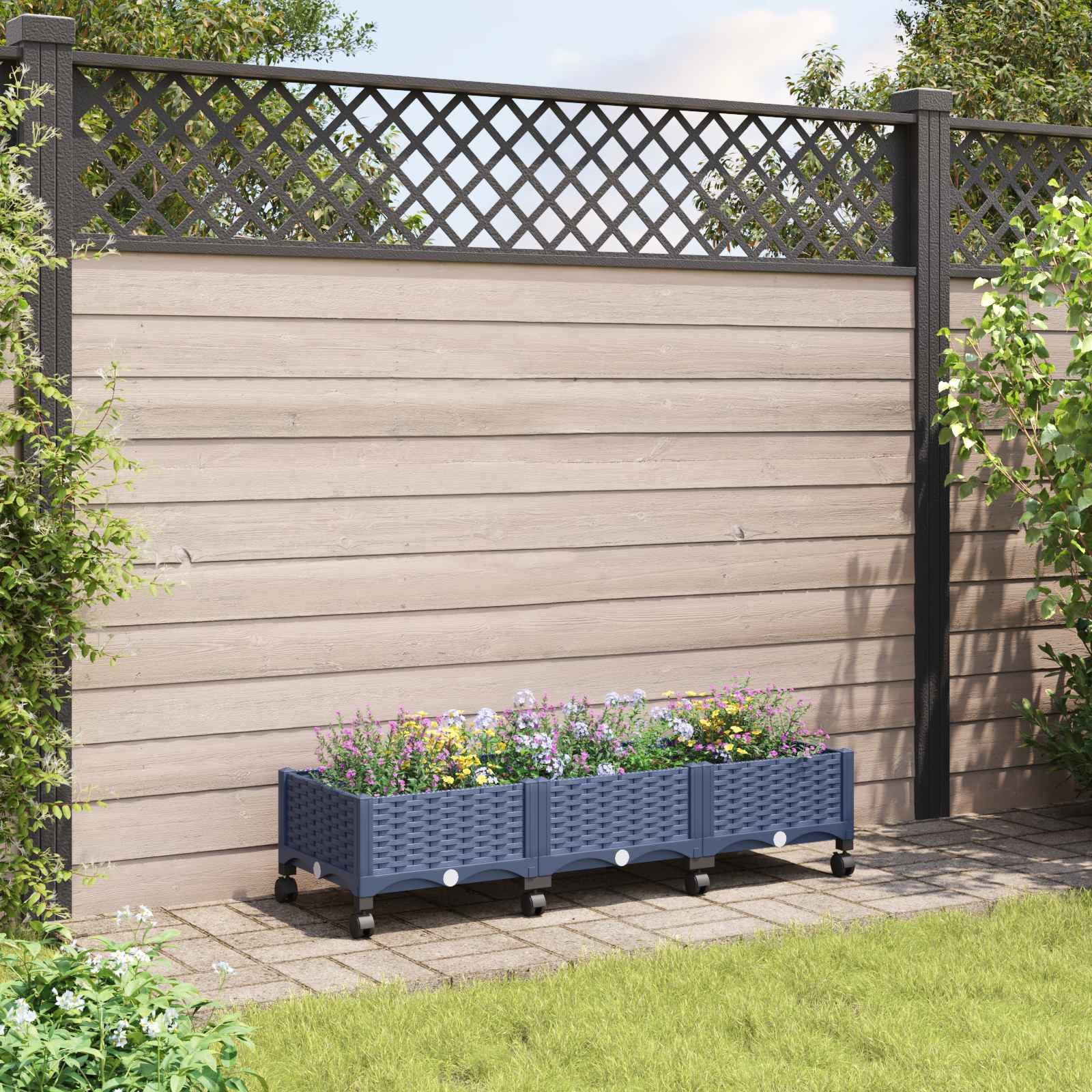 Garden Planter with Wheels Blue Grey 120 x 40 x 33 cm PP