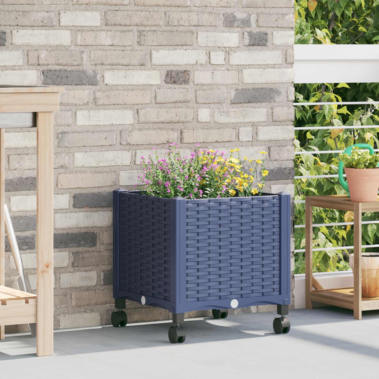 Garden Planter with Wheels Blue Grey 40 x 40 x 48 cm PP