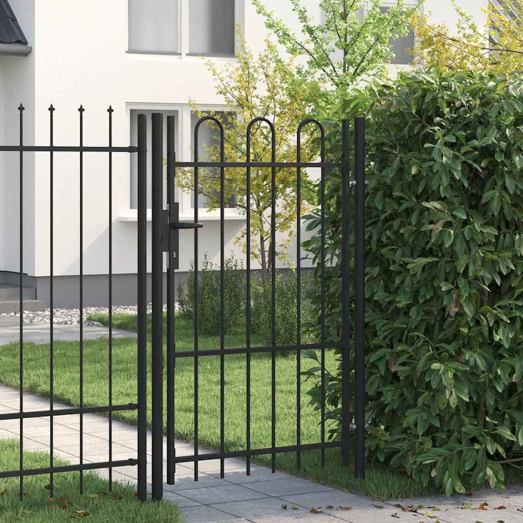 Fence Gate "BOXTEL" Single Door with Arched Top Steel 1x1,5 m Black