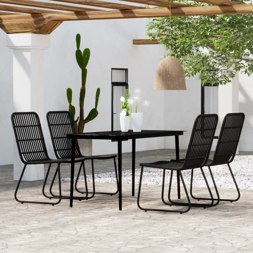 Dining Set | Black | Powder-coated steel, glass, PE rattan