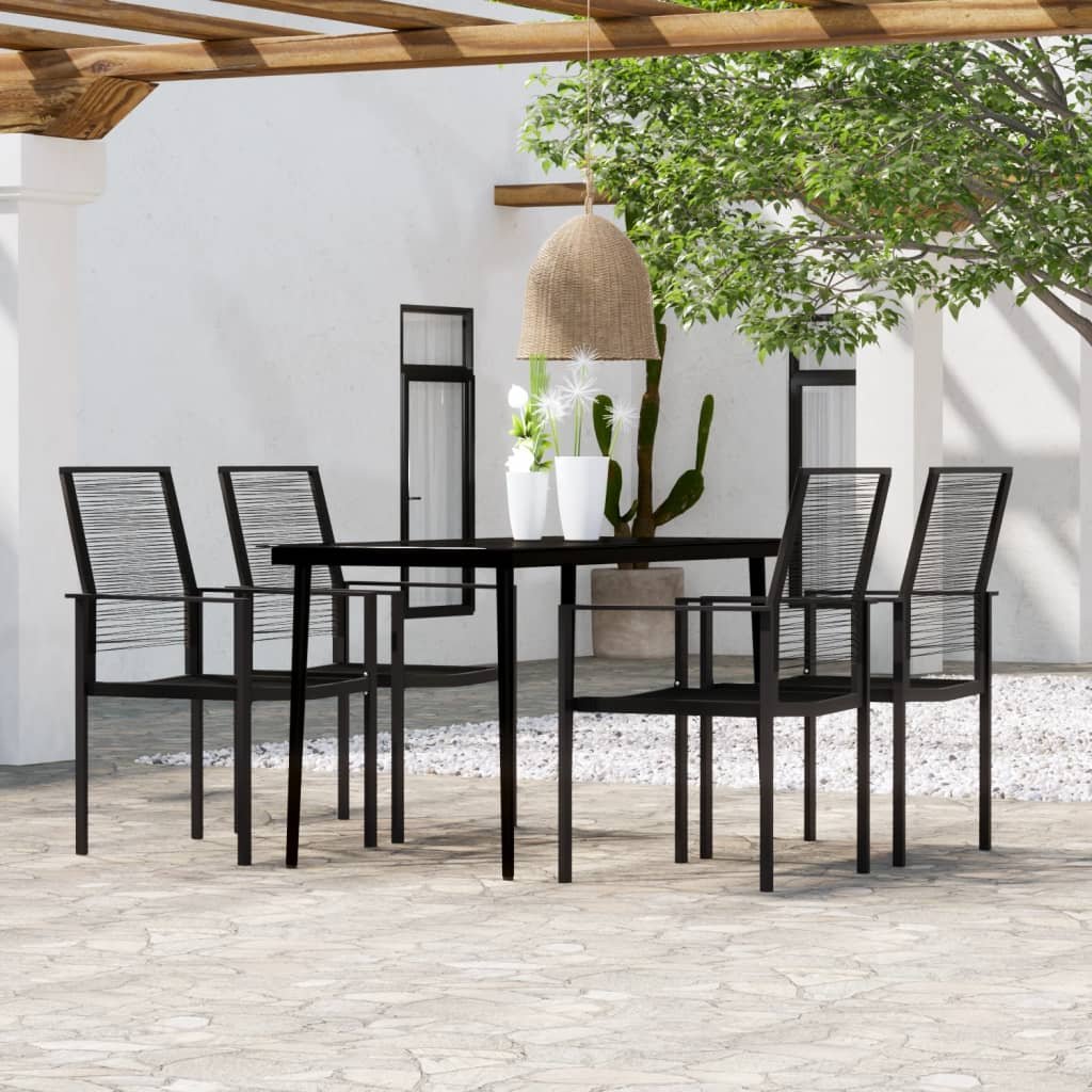 Dining Set | Black | Powder-coated steel, glass, PVC hollow rattan