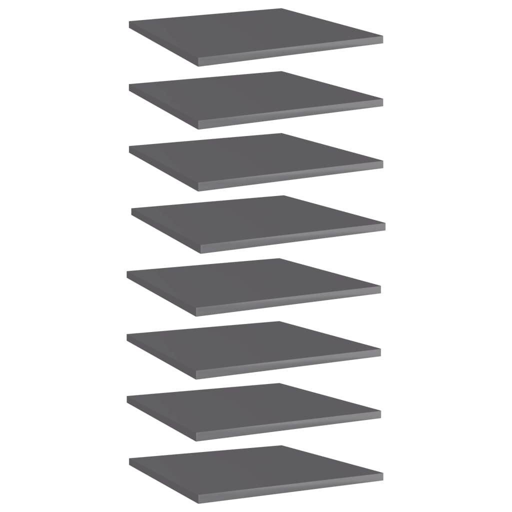 Bookshelf Boards 8 pcs High Gloss Gray 15.7"x15.7"x0.6" Engineered Wood