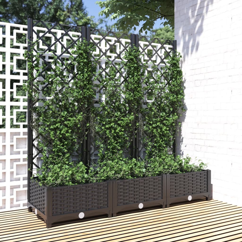 Garden Planter with Trellis Black 47.2x15.7x47.8" PP
