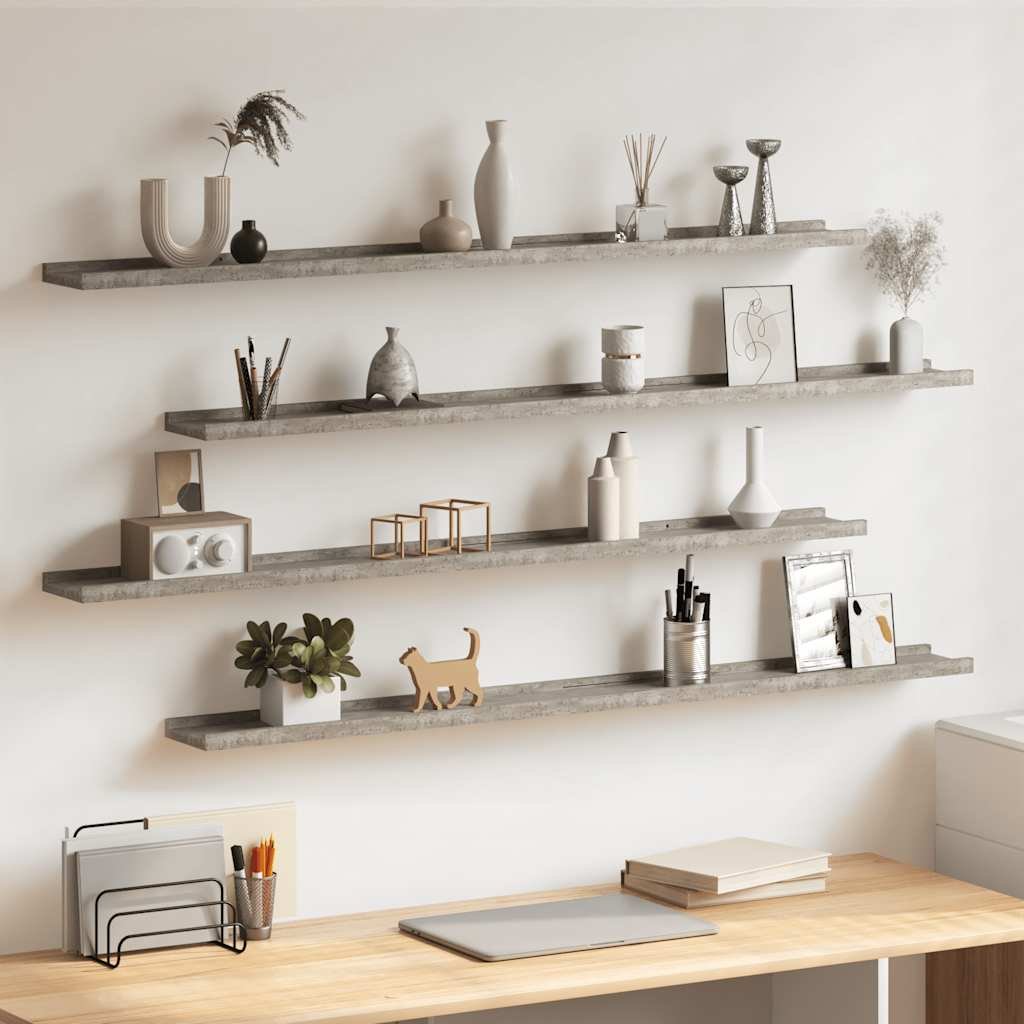 Wall Shelves 4 pcs Concrete Gray 45.3"x3.5"x1.2