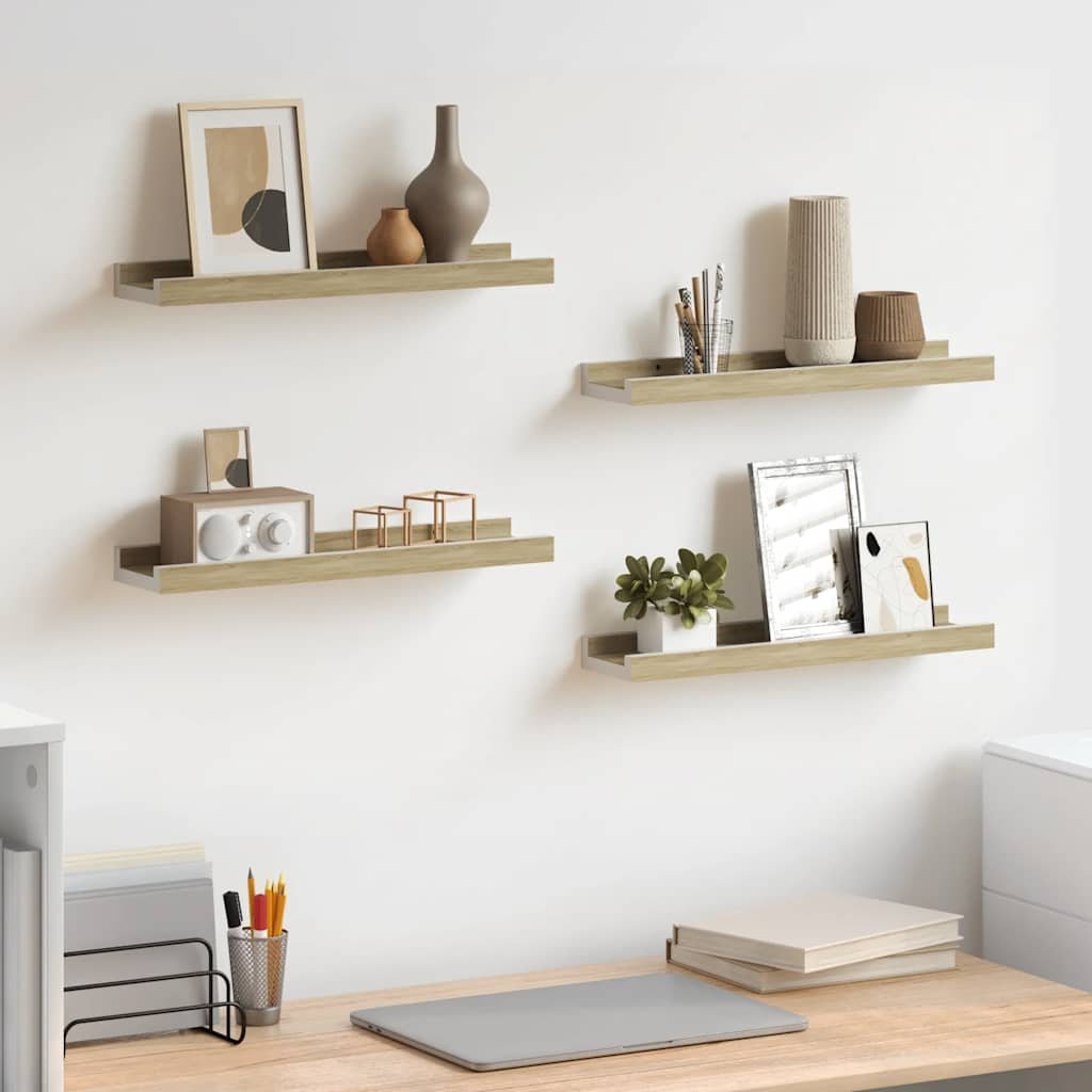 vidaXL Wall Shelf Set of 4 White MDF 15.7x3.5x1.2 in Wall mounting