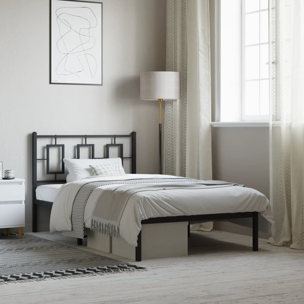 vidaXL Metal Bed Frame without Mattress with Headboard Black 39.4"x78.7"