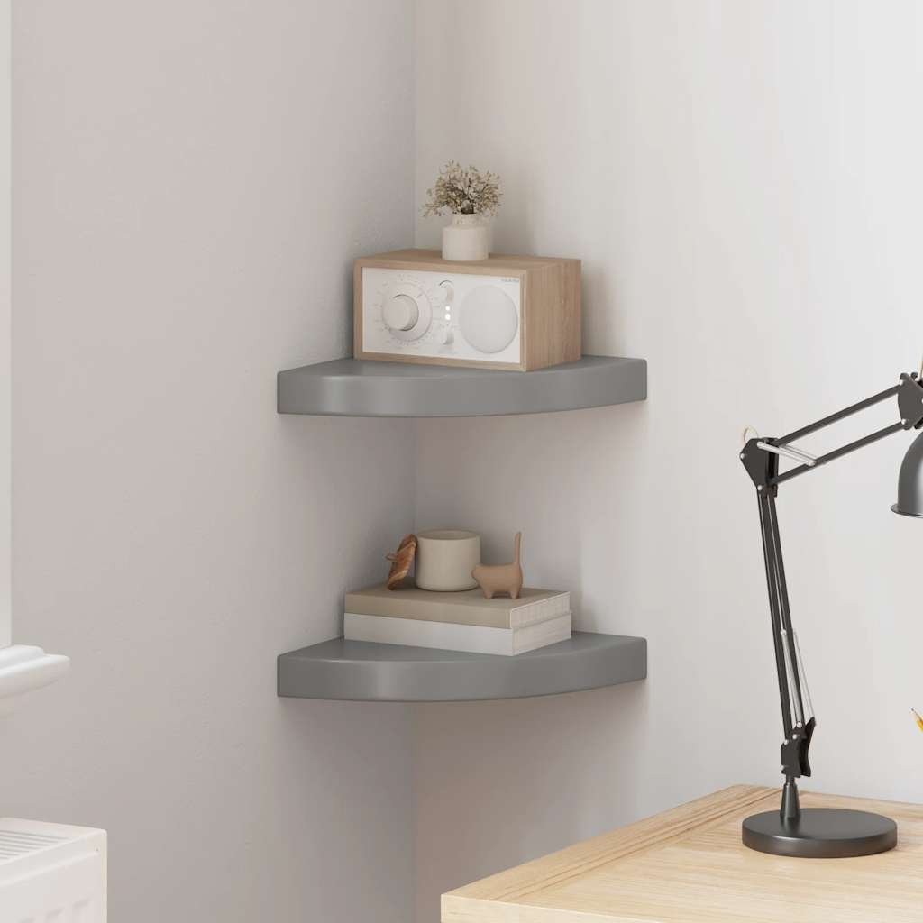 Floating Corner Shelves 2 pcs High Gloss Grey 25x25x3.8 cm MDF