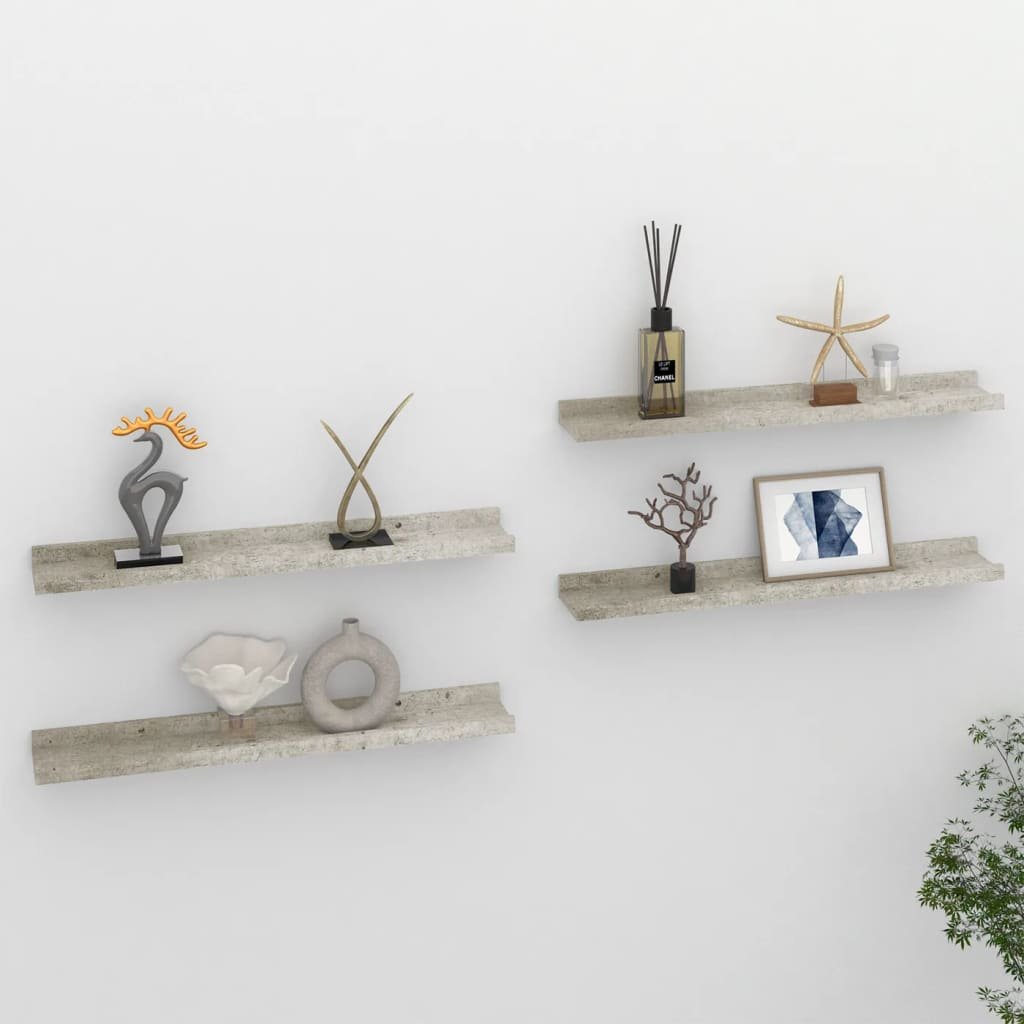 Wall Shelf Set of 4 Concrete grey MDF 23.6x3.5x1.2 in