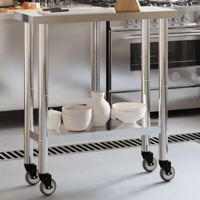 Kitchen Work Table with Wheels 82.5x30x85 cm Stainless Steel