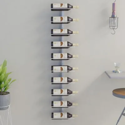 Wall-mounted Wine Rack for 10 Bottles White Metal