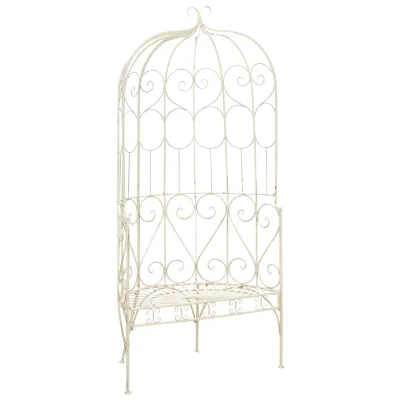Garden Bench Antique White Wrought Iron Medium Decorative Inlays