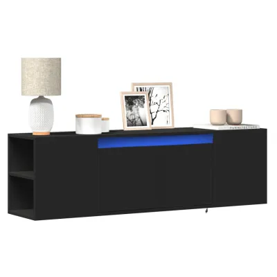 TV Wall Cabinet with LED Lights Black 135x31x39.5 cm