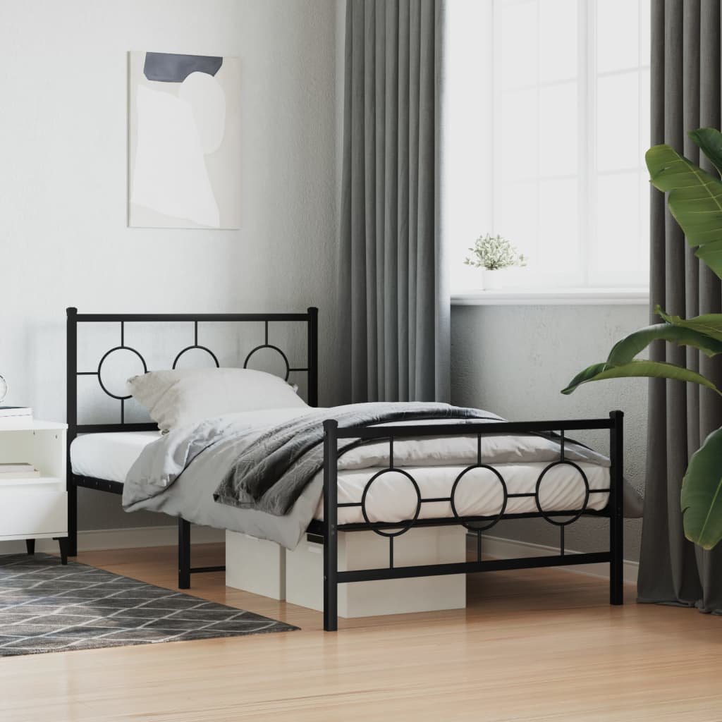 Metal Bed Frame without Mattress with Footboard Black 100x200cm