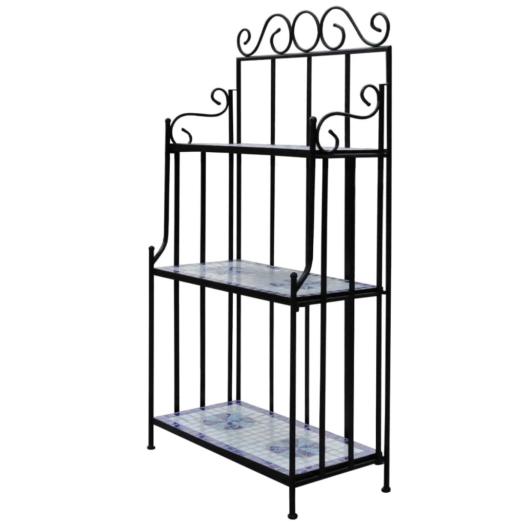 vidaXL Plant Stand Blue and white mosaic Iron frame and ceramic tile