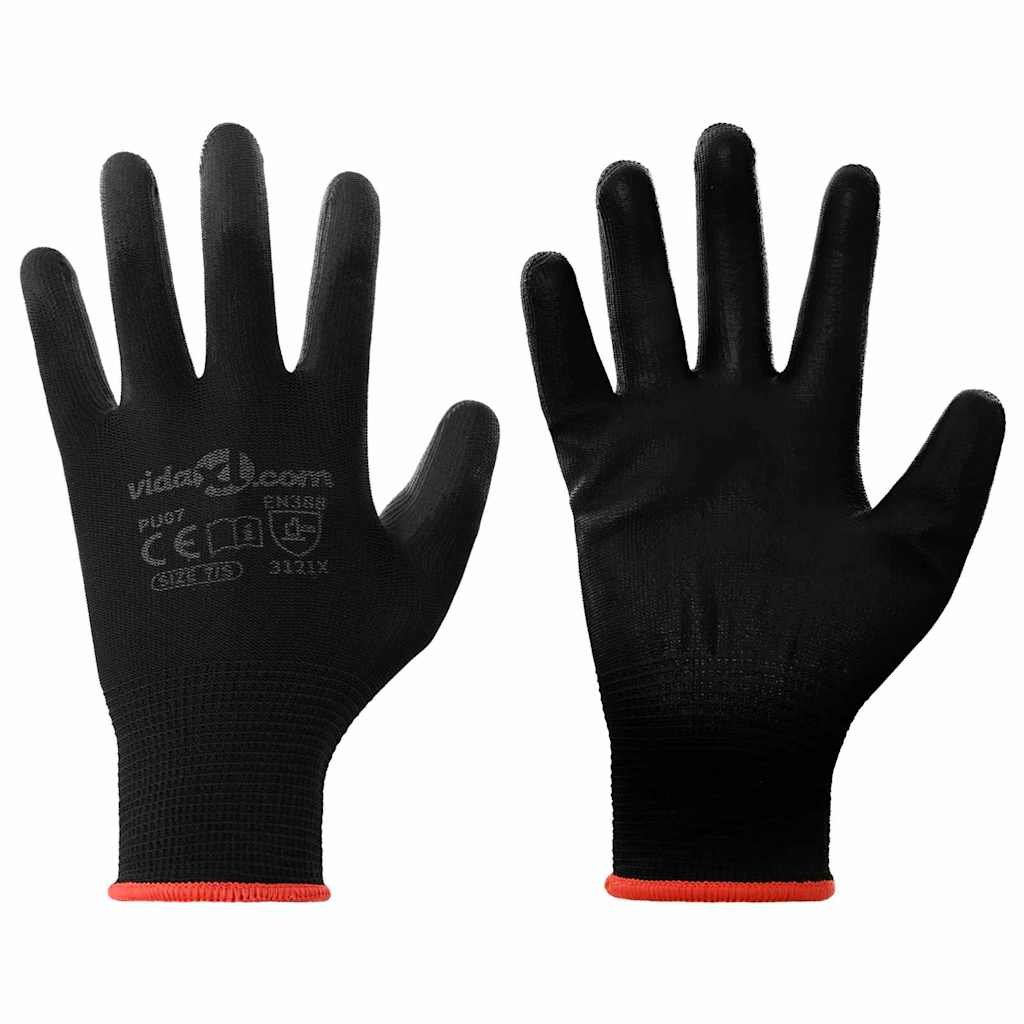 Work Gloves 12 pcs Black 7 / S Polyester